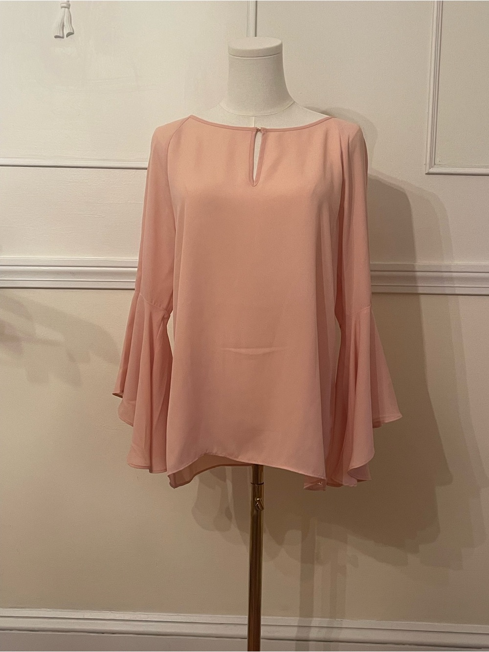 Ivanka Trump Blush Pink Bell Sleeve Keyhole Blouse